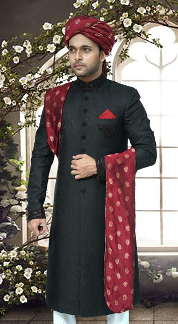 Premium Jamawar Black Sherwani