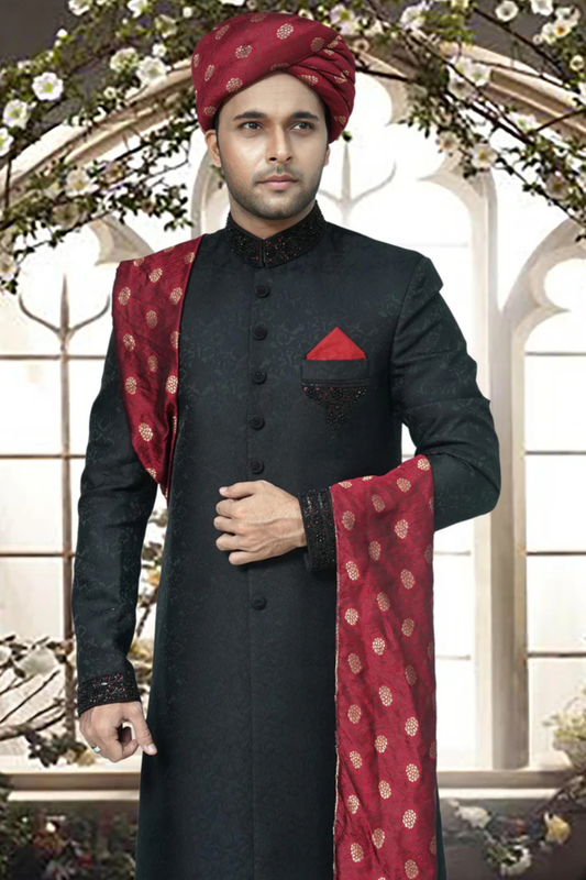 Premium Jamawar Black Sherwani