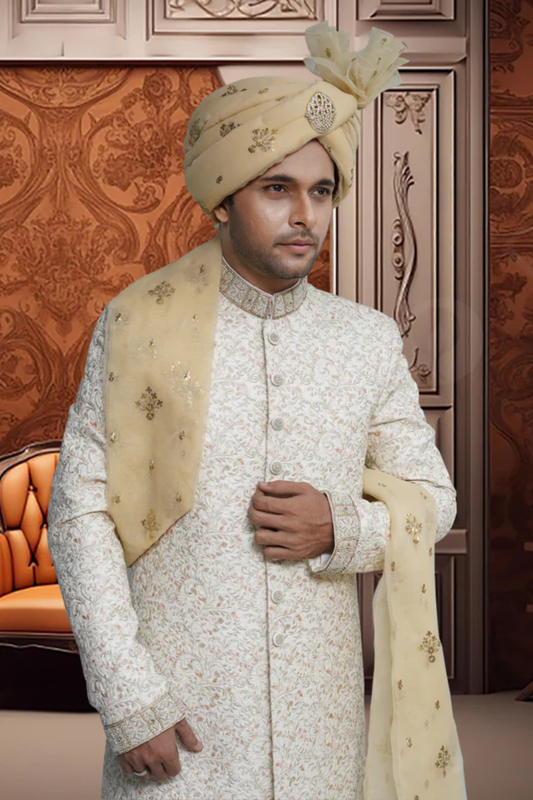 Pearl White Embroidered Sherwani